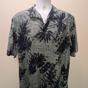 Tommy Bahama Green and Navy Tropical Print Button-Down Shirt